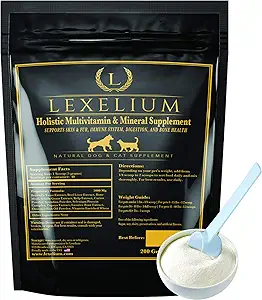 ganzheitliche Multivitamin-Ergänzung für Hunde und Katzen - Komplette 12-in-1 pflanzliche Vitamine & Mineralstoffe für Haut, Mantel, Verdauung, Knochen und Immunität - Omega-3 Fischöl, Vitamin Mineral Complex - 200G
