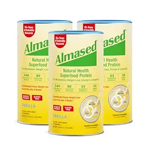 Almased Vanille Meal Ersatz Shake - Low-Glycemic High Plant Base Protein Powder- Nutritional Weight Health Support Supplement - Vanilla Flavor - 17.6 Unze (1.1 Pfund (3 Pack)