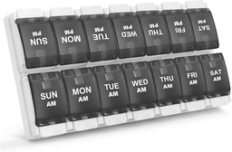 Sukuos AM Weekly 7 Day Pill Organizer, 2 mal ein Tag Pille Box mit Arthritis Friendly Push Button, Medizin Fälle für Vitamin/Fish Oil/Supplements, einfach zu reinigen (schwarz)