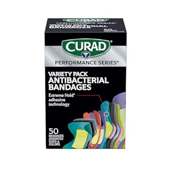 CURAD Performance Serie IRONMAN Antibakterielle Bandagen, Extreme Hold Adhesive Technology, Finger & Knuckle Bandages, Flexibel Stoff, Variety Pack mit verschiedenen Größen & Farben, 50 Zähler