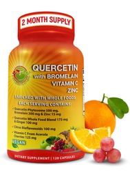 Quercetin mit Bromelain Vitamin C und Zink angereichert mit Organischen Ganznahrung - 1215mg pro Servieren - Quercetin Phytosome 500mg Kapseln mit Ingwer und Flavonoiden für Immununterstützung - 120 Zähler