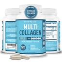 Premium Multi Collagen Peptide (Typen I, II, II, V, X) - Collagen Pillen für Hautpflege, Haarwachstum, Nägel & Gelenke - Vitamin C, Hyaluronsäure, Biotin, Glutenfrei - 120 Collagen Kapseln