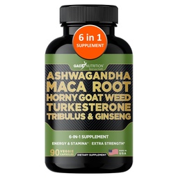 Gade Nutrition Ashwagandha mit Maca Root, Horny Goat Weed, Turkesterone Supplement, Tribulus Terrestris, Panax Ginseng | 90 Gemüsekapseln für Energie, Stamina, Performance.