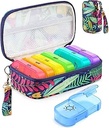 Weekly Pill Organizer 7 Day 2 Mal am Tag mit Maple-Leaf bedruckte Tasche, AMOOS AM PM Pillenhalter mit Lightproof Canvas Bag, BPA-freie große Pillen Box Case für Vitamin, Supplement, Medikamente, Fischöl