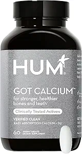 HUM Got Kalzium Ergänzungen für Frauen und Männer, Vegan Knochen Gesundheit & Zähne Gesundheitsunterstützung Ergänzung, 630mg Kalzium mit Vitamin D3, Citrat, für einfache verbesserte Absorption, 60 Vegan Tabletten