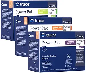 Trace Minerals Power Pak Multivitamin und Multimineral Packets - Elektrolytunterstützung - 1200 mg Vitamin C Plus 70 Orange Blast, Zitronen Lime und Acai Berry Variety - 90 Packets