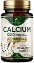 Kalzium 1200 mg mit Vitamin D3 - Knochengesundheitsergänzung, Vitamin D & Kalzium Ergänzungen für Frauen & Männer - Knochenstärke, Zähne & Immununterstützung, Natur Kalzium Pillen, Bottled in USA - 60 Tabletten
