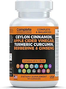Ceylon Cinnamon Kapseln mit Berberine, Apfel Apfelessig, Kurkuma, Ginseng, Zink, Milchdistel, Bitter Melon, Fenugreek & More