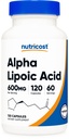 Nutricost Alpha Lipoic Acid 600mg Pro Servieren 120 Kapseln, 60 Portionen - Pflanzenbasierte Kapseln, nicht GMO