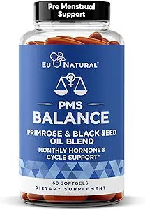 Balance PMS Vitamine für Frauen - Hormon Balance für Frauen, Menstruationsunterstützung - Primrose Oil, Black Seed Oil & DIM - 60 Liquid Softgels