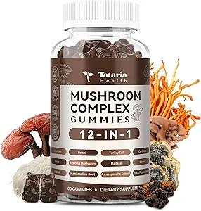 Pilz Complex Gummis ergänzt 12 Blend mit Lions Mane Supplement Vegan Blend mit Reishi, Cordyceps, Ashwagandha - Lion's Mane Mushroom Gummis für Erwachsene Brain Booster, Immununterstützung, Energie