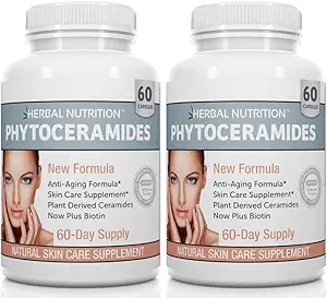 Phytoceramide Reis Basierend auf Biotin Anti Aging Supplement, Faltenentferner und Gesichtsfeuchte mit Phytoceramide Vitamin A, C, D und E, Zwei Flaschenpackung, 120 Kapseln 40mg, Glutenfrei