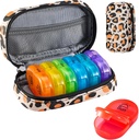 Serfeymi Weekly Travel Pill Organizer 2 Mal A Day AM Upgraded Regenbogen Pille Box 7 Tage mit tragbaren Reißverschluss PU Leder Pille Fall, Medizin Organizer für Pillen, Vitamine, Fischöle - Braun 02