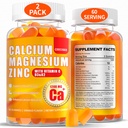 Calcium-Magnesium-Gummi für Frauen Männer: 1200mg Kalzium-Zitrat Zink-Gummi mit Vitamin C D3 K2 - Vegan-Zusatzstoff frei Kaubare hohe Absorption Enegy Immununterstützung (120Count)