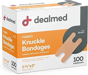 Dealmed Stoff Knuckle Flexible Klebebänder – 100 Count (1 Pack) Bandagen mit Non-Stick Pad, Latexfrei, Wund Care für First Aid Kit, 1 1/2" x 3"