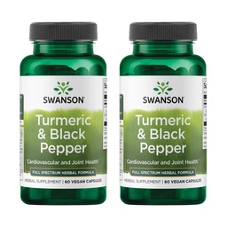 Swanson Turmeric & Black Pepper - Organic Joint Health, Heart Health, Digestion, & Liver Support Supplement - Natürliche Formel für verbesserte Bioverfügbarkeit & Absorption - (60 Veggie Kapseln) 2 Pack