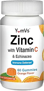 Zink Vitamin C und Echinacea Gummi für Erwachsene und Kinder von YumVs | Kaubare Gummy - Vegetarisch, Halal, Kosher | Orange Flavor - 60 Count