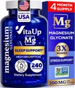 Magnesium Glycinate 200mg - USA Made Magnesium Supplement for Sleep, Heart, Bones, Metabolism Support - Hohe Absorption Magnesium Bisglycinat Kapseln - 240 Vegan Chelat Kapseln