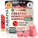Kreatin Monohydrate Gummi 5g - Nur 2g Zucker, Made in USA - Sour Watermelon Flavor - Vegan & 3rd Party Getestet - Pre & Post Workout Supplement für Frauen und Männer (120 Count, 40 Servietten)