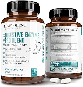 High Fiber Digestive Enzymes Supplement - 180 Kapseln, proprietäre 2500HUT Makzyme-Pro Blend Probiotics Plus Papaya, Bromelain, Multi Natural Extracts für gesunde Verdauung & Bloating Reduction
