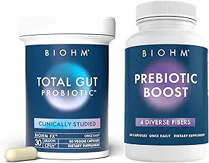 BIOHM Probiotic und Prebiotic Fiber Bundle, Kombiniert Diätfaser und Verdauungsenzyme für Fortgeschrittene Gut Gesundheit, Non-GMO, Vegetarisch, Keine künstlichen Inhaltsstoffe, 30 Portionen