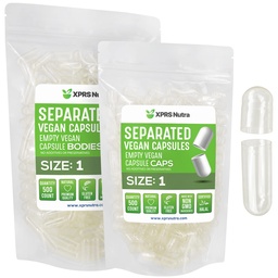 XPRS Nutra Vegan Größe 1 Getrennte Kapseln - 500 Count Premium Leer Kapseln Getrennt in Taschen - Klare Pillen 1 Leer für DIY Ergänzung Füllung