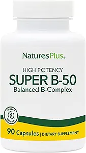 Natures Plus Super B50-90 Vegetarische Kapseln - High Potency B Complex Vitamin Supplement - Brain & Energy Booster - Glutenfrei - 90 Portionen