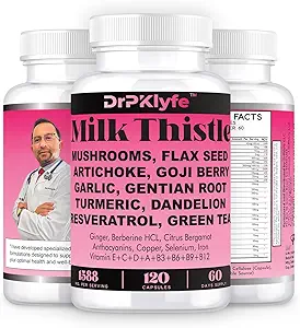 Milk Thistle Capsules for Liver Detox & Cleanse Support – mit Dandelion Root, Resveratrol, Artichoke, Moringa, Silymarin – 120 Kapseln (60-Day Supply)