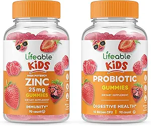 Lebendige Zink 25mg Kinder + Probiotics 5 Billion Kinder, Gummi Bundle - Große Verkostung, Vitamin-Ergänzung, Glutenfrei, GMO frei, Kaugummi