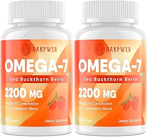Omega-7 Sea Buckthorn Oil - mit Omega-3 EPA/DHA Fish Oil, Cinnamomum, Fenugreek, ALA, Grüner Tee, Cayenne Pfeffer, Turmeric, Resveratrol, Schwarzer Pfeffer - Gluten-Free, 2Pack