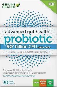 Genuine Health Probiotics, 50 Billion CFU, Daily Care, 15 Diverse Strains, Soy Free, Glutenfrei, Vegan Delayed-Release Capsules for Advanced Gut Health, 30 Count