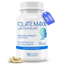 FolateMaxx L-Methylfolat 15mg 90 Kapseln | Professionelle aktive Methyl Folat 5-MTHF-Ergänzung | Methyliertes Folat für Frauen & Männer | Non-GMO, Glutenfrei (3 Monate Versorgung)