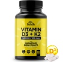 Vitamin D3 5000 IU + K2 mit Magnesiumbisglycinat für Max Absorption | 90 Kapseln | Immununterstützung | fördert Herz-, Knochen- und Muskelgesundheit