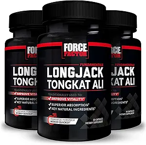 Force Factor Longjack Tongkat Ali 500 mg for Men, Longjack Tongkat Extract to Support Male Vitality & Improve Drive, Capsules with BioPerine Black Pepper Extract, 30 Count (Pack of 3)