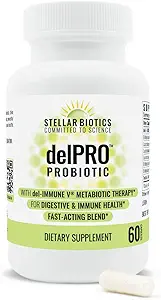 Stellar Biotics - Delpro Probiotic (+ Del-Immune V & Prebiotic Blend) fördert Optimal Gut Gesundheit, Verdauung, Immununterstützung & Stimmung (60 Kapseln)