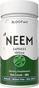 Neem Blatt Kapseln 1000mg | Azadirachta Indica Natürliche Neem Blatt Pulver | Non-GMO, Glutenfrei | Einfach-zu-Swallow Kräuterergänzung | Traditionelle Botanische (180 Graf (Pack von 1))