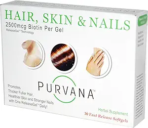 Wellgenix Purvana Haar, Haut und Nägel Vitamin Softgels für hohe Absorption - doppelte Stärke 2500mcg Biotin, VIT A & B, Folsäure, Getreide Saatgutextrakt - Kräuterergänzung (30 Zähler)