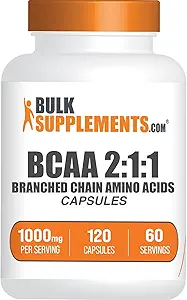 BulkSupplements.com BCAA 2:1 Kapseln - Verzweigte Kette Aminosäuren, BCAA Ergänzungen, BCAA Kapseln - BCAA 1000mg, BCAA Pillen - Glutenfrei - 2 Kapseln für Servieren, 120 Kapseln