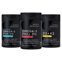 Sportforschung Antarktis Krillöl Omega 3 1000mg (Doppelstärke) mit Phospholipiden, Choline & Astaxanthin, Triple Strength Omega 3 Fish Oil Single-Source Wild Alaska Pollock 1250mg, Vitamin D3 K2