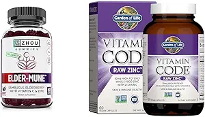 ZHOU Nutrition Elderberry Gummis mit Garten des Lebens Zink für Immungesundheit, Antioxidans Unterstützung, 60 Gummi & 30mg Zink