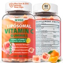 Liposomale Vitamin C 1000mg Gummi für Erwachsene - Vitamin C Kaubar mit Elderberry, Zink & 8mg Eisen, Zucker freie Vit C Beilagen, Tägliche Immununterstützung Gummi für Energie, Collagen Booster 60 Zähler