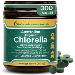 Biogenesis Organic Chlorella Tablets – 300 Count (500mg) | Australian Grown | BioDynamic Cracked Cell Wall | Rich in Chlorophyll, Vitamine & Minerals | Unterstützt Energie und Immunität | Vegan Tablet