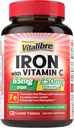 Eisen-Ergänzung 65mg mit Vitamin C, Stomach Friendly Carbonyl Iron, High Potency & Absorption, für gesünde Eisen- und Energiestufen, unterstützt die Produktion von roten Blutkörperchen, 120 Tabletten