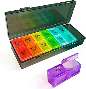 Weekly Pill Organizer 2 Mal pro Tag-Am Pm Pill Organizer 7 Tage, Pillen-Fälle Organizer 7 Tage mit separaten Container, Fall für Fischöle, Vitamin, Beilagen