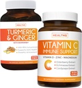 Bundle Vitamin C Immununterstützung & Kurkumin - Tägliche Unterstützung: Immun + Gelenkgesundheit - Immununterstützung - Vitamin C mit Zink (Non-GMO) & Kurkumin - Schwarzer Pfefferextrakt (Non-GMO)