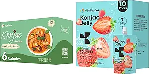 Hethstia Konjac Jelly Strawberry Flavor mit Collagen Peptides 10 Packs und Konjac Angel Hair Gluten Free 12 Packs Low Calorie, Keto, Sugar Free, Healthy Food