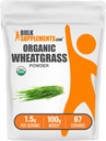 BulkSupplements.com Organic Wheatgrass Powder - Organic Super Greens Powder, Superfoods Supplement - Vegan & Glutenfrei, 1,5g pro Servierung, 100g (3,5 oz) (Pack von 1)