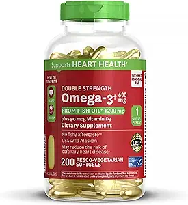 600mg Omega-3 von Fischöl mit 50 mcg Vitamin D3 (200 ct.) - Unterstützt Herzgesundheit