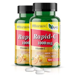 Amerika Medic & Science Rapid-C 1000mg Vitamin C Supplement (2 Packung mit 100 Tabletten) Energy Booster, Tägliche Immunsystem Unterstützung, Antioxidans | Vegan, Non-GMO beschichtete Ascorbinsäure für Erwachsene Männer & Frauen