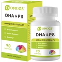 OMOGS Algae DHA - 600 mg Omega-3 DHA Softgels, mit Phosphatidylserine & Walnussöl, unterstützt gesunde Gehirnfunktion, Vision, Eye & Memory, Glutenfrei, Non-GMO Vegan Algae Öl, 90 Softgels